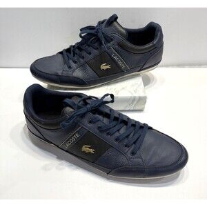 Lacoste Shoes Mens Size 13 Navy Blue Leather Low Top Casual Sneakers Gold Logo